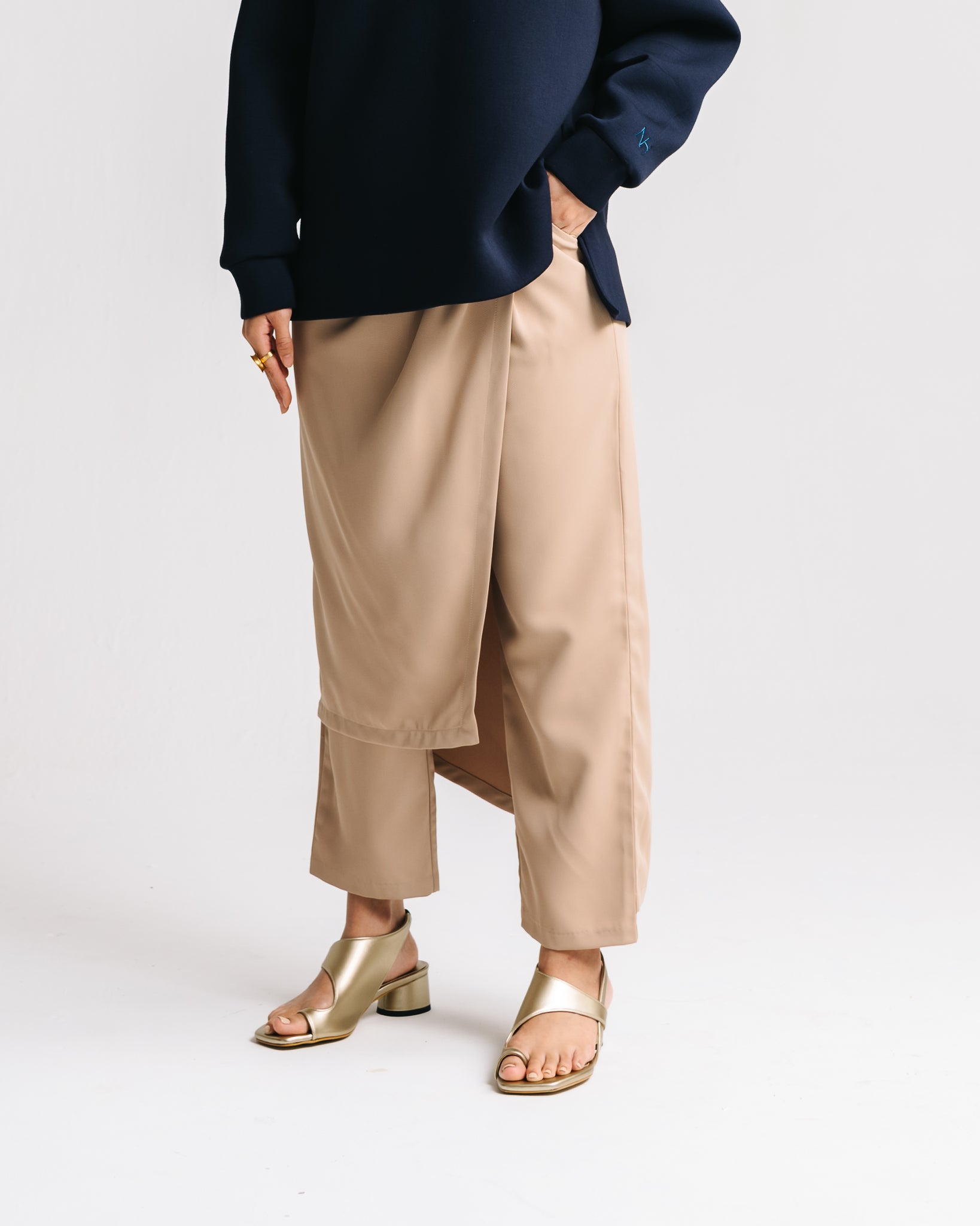 Asymmetrical Skirt Pants (Khaki)