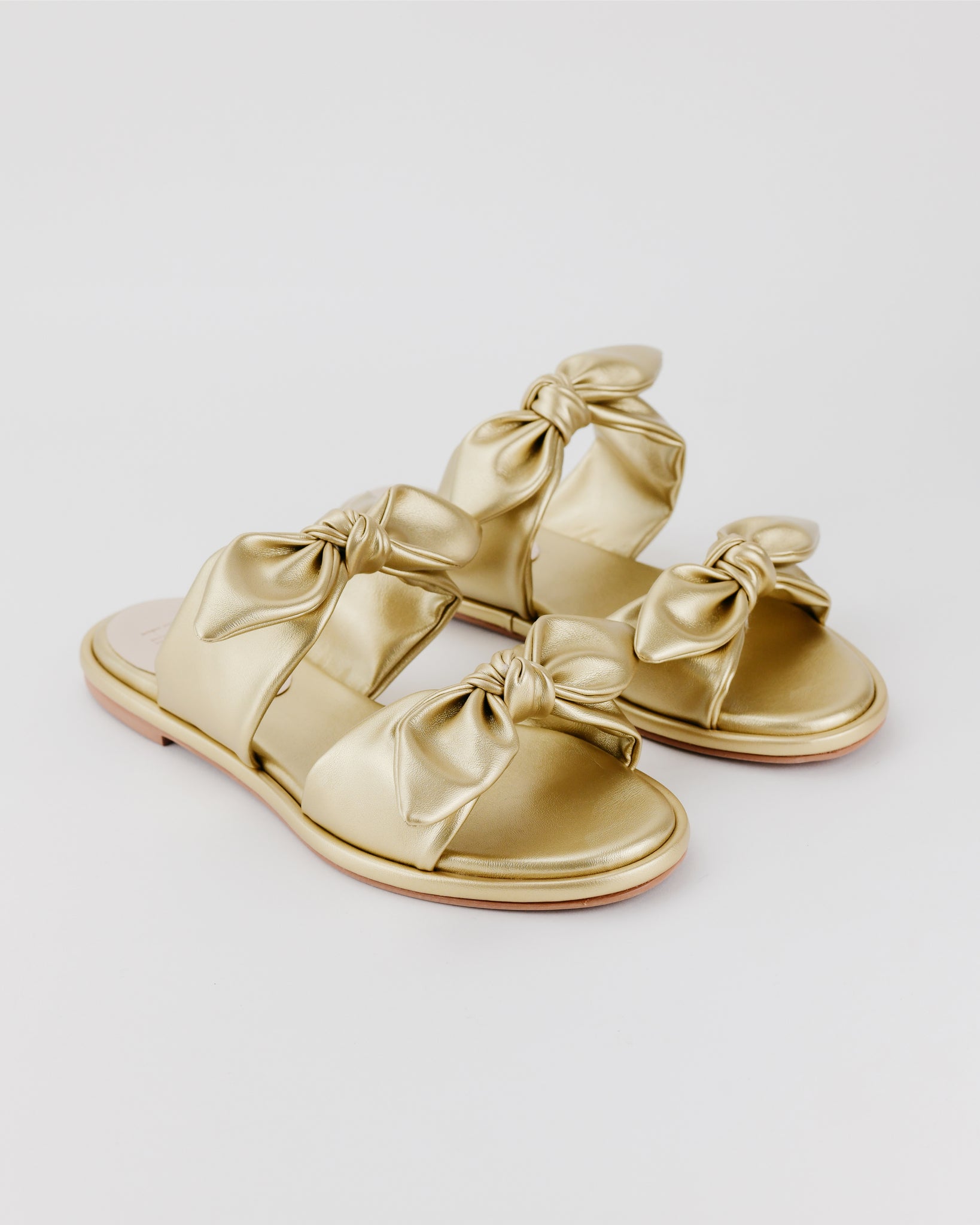 Zara Bows Flat Sandals (Gold) - Main Image