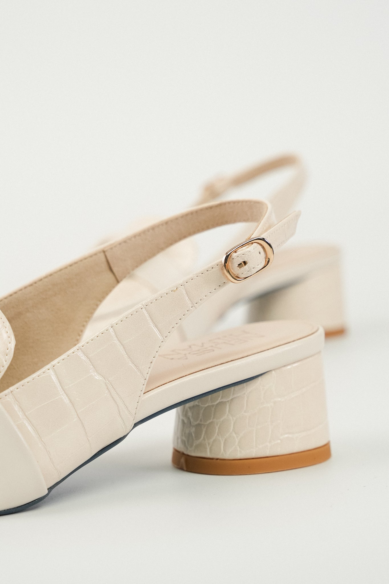 Celina Buckled Slingback Pumps Off White Croc