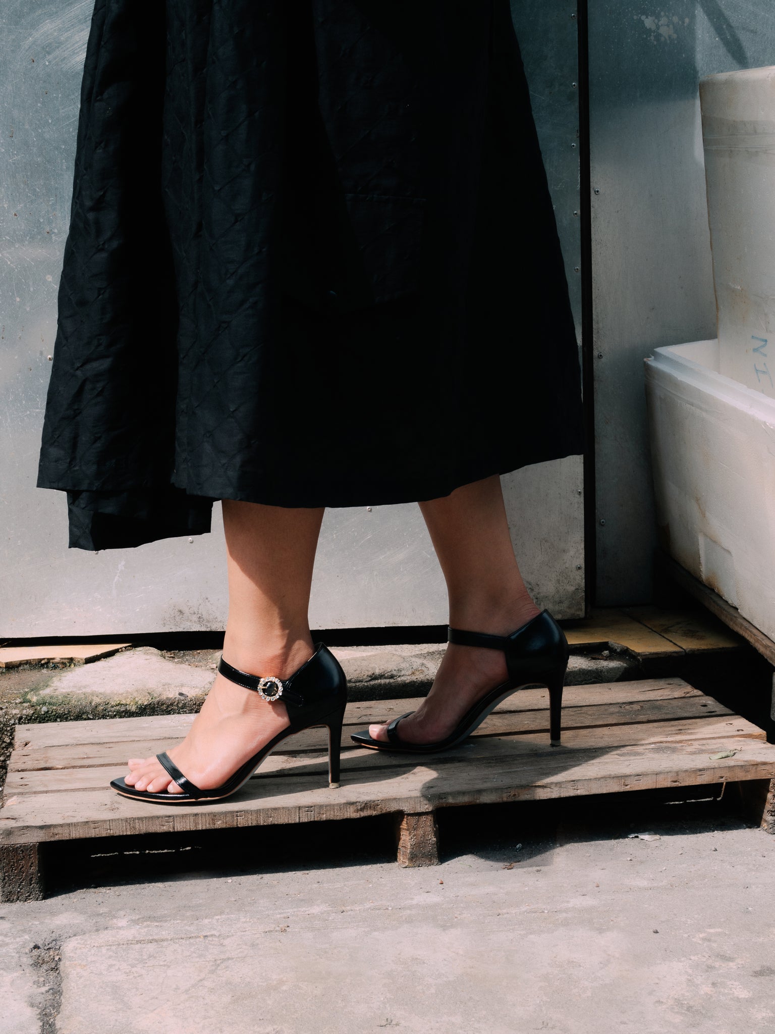 Aura Embellished Ankle Strap Heels (Black)