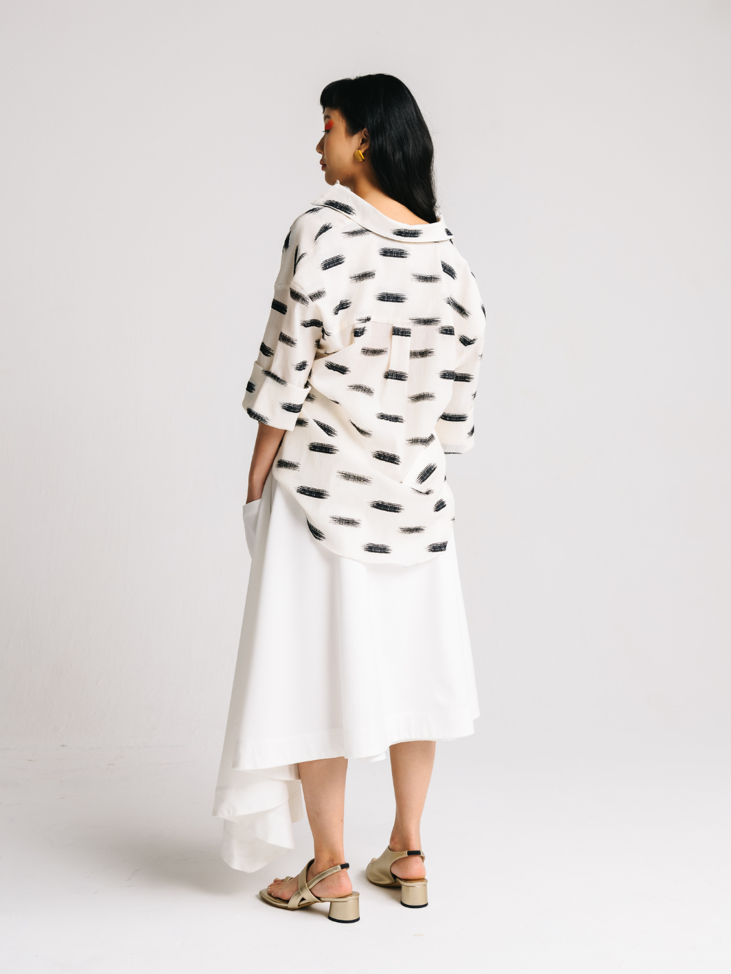 Asymmetrical Midi Skirt (Denim White)
