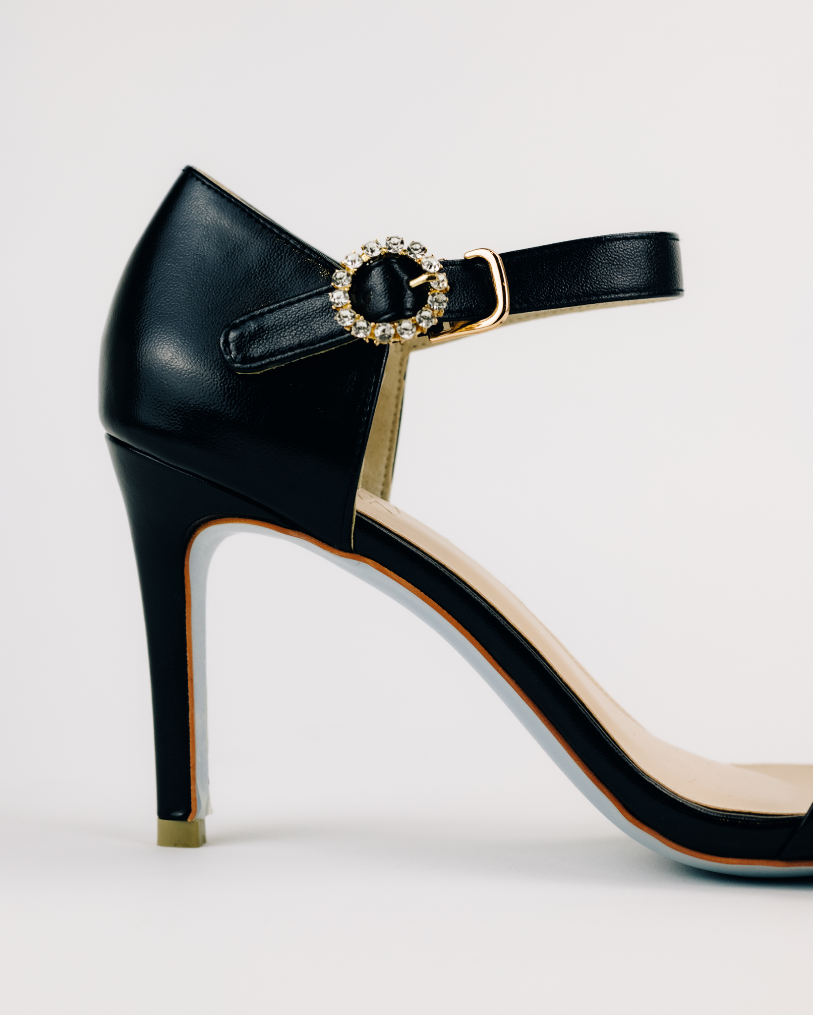 Aura Embellished Ankle Strap Heels Black