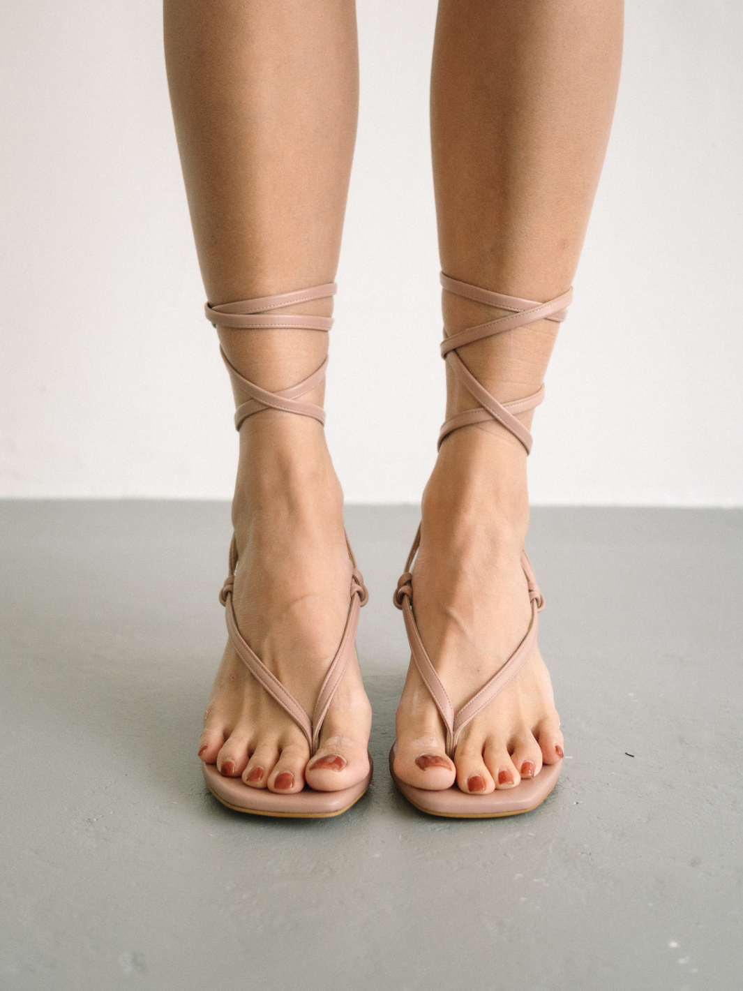 Delila Lace-Up Heel Sandals (Blush)