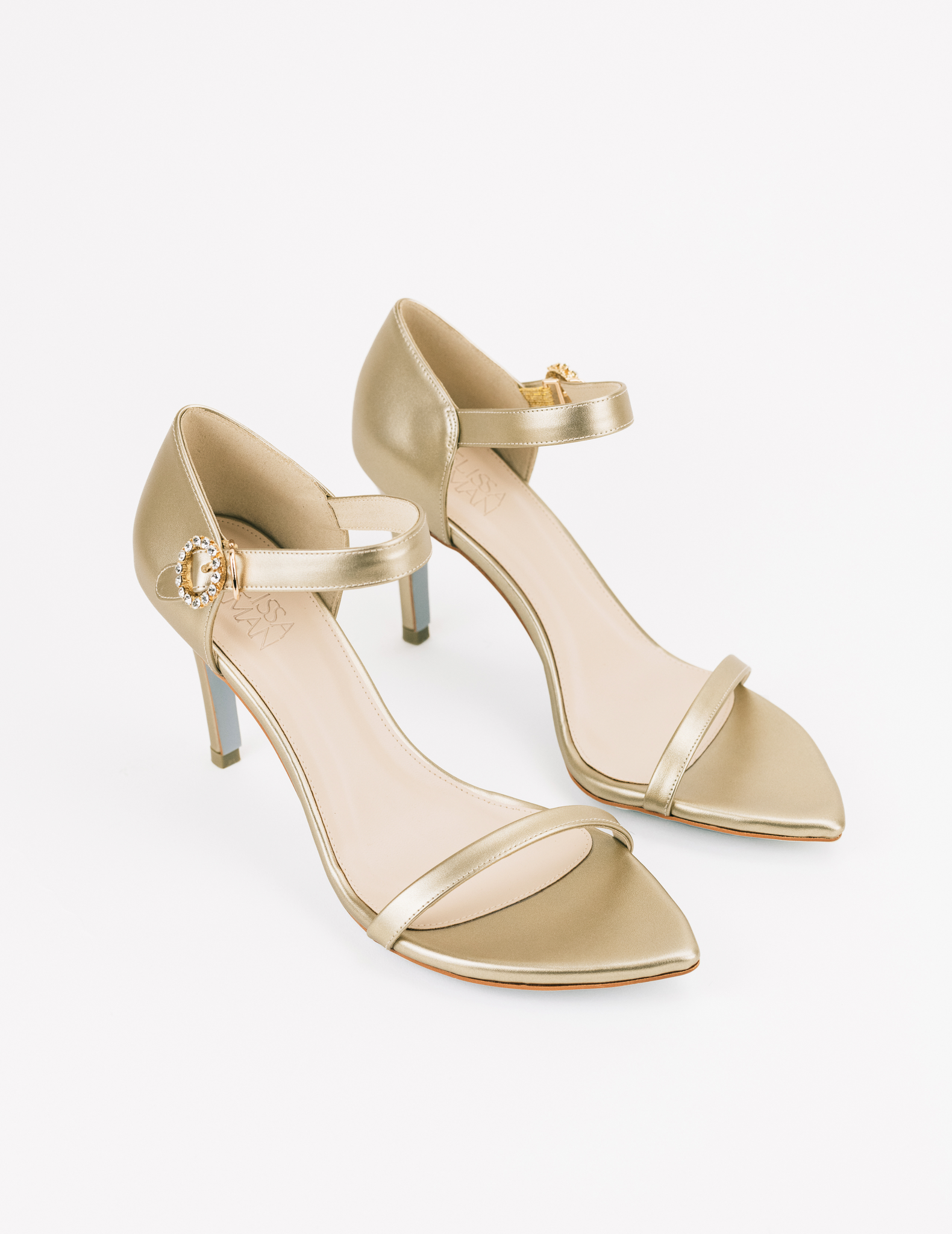 Aura Embellished Ankle Strap Heels (Gold)