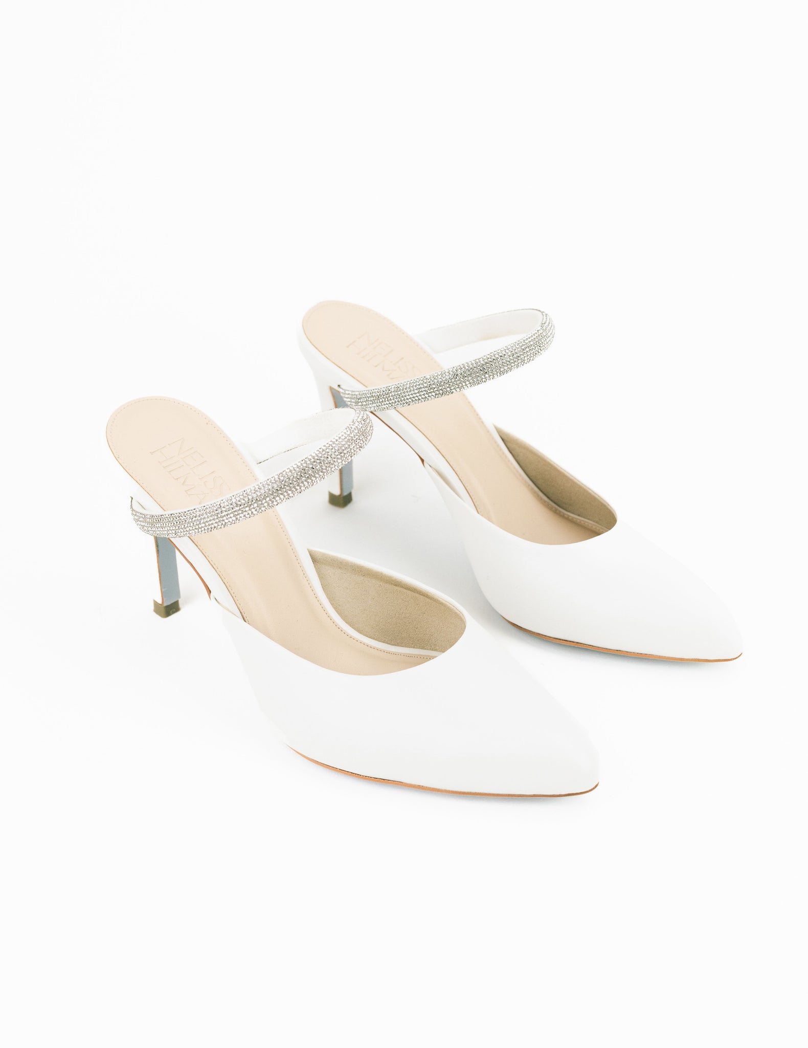 Rosie Embellished Pointy Mules (Pearl White)