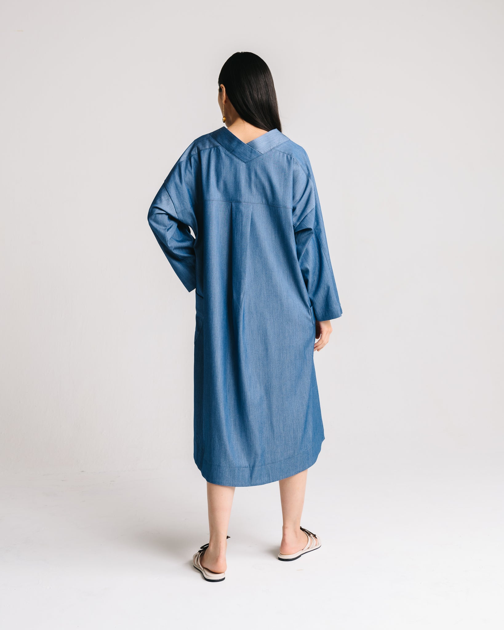 Long Sleeve Midi Dress (Blue Denim)
