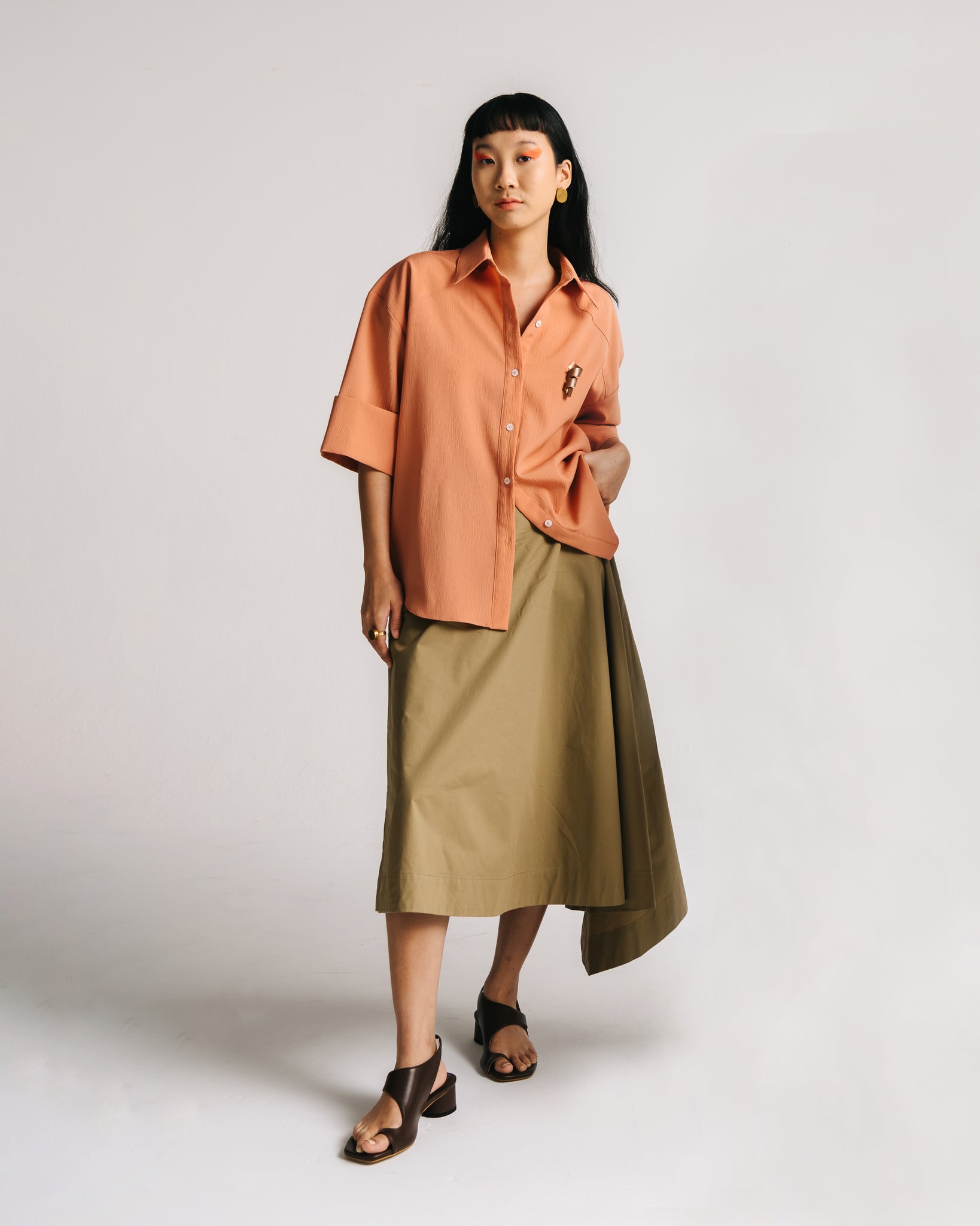 Asymmetrical Midi Skirt (Khaki)
