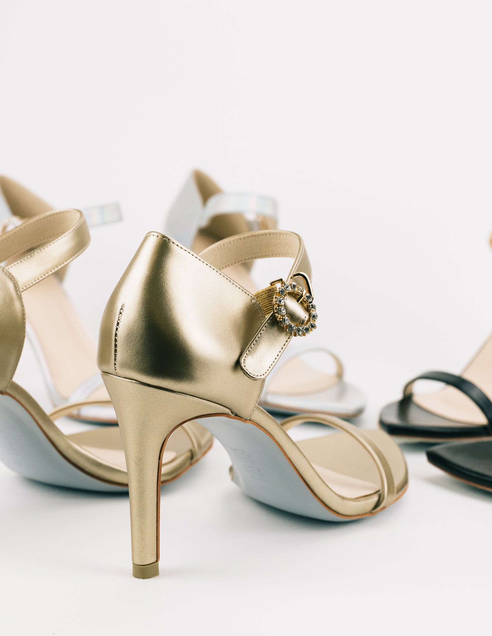 Aura Embellished Ankle Strap Heels (Gold)